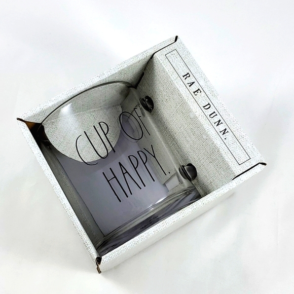 Rae Dunn Enchanté Accessories Large Letters CUP OF HAPPY Glass Coffee Mug 18oz - Picture 2 of 6